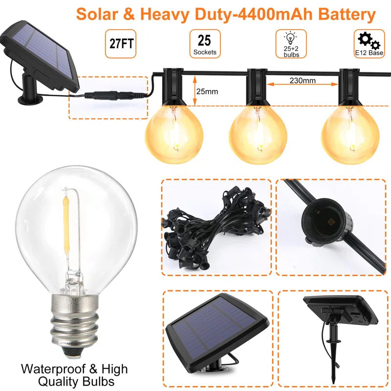 🌞 25ft Solar-Powered Outdoor String Lights with Remote