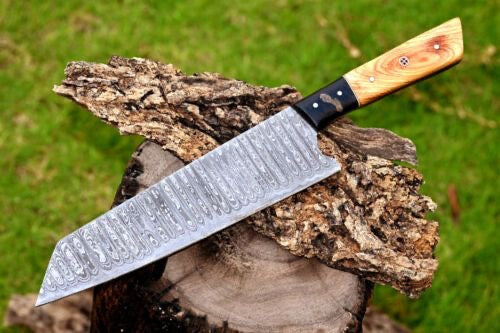 Custom Handmade Forged Damascus Steel Chef Knife Wood Handle