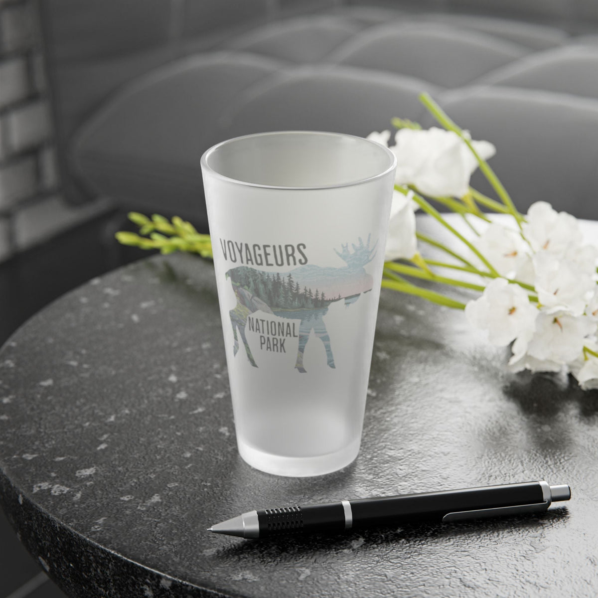Voyageurs National Park Moose Frosted Pint Glass