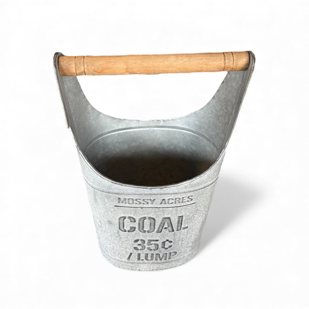 Metal Coal Bucket with Wood Handle