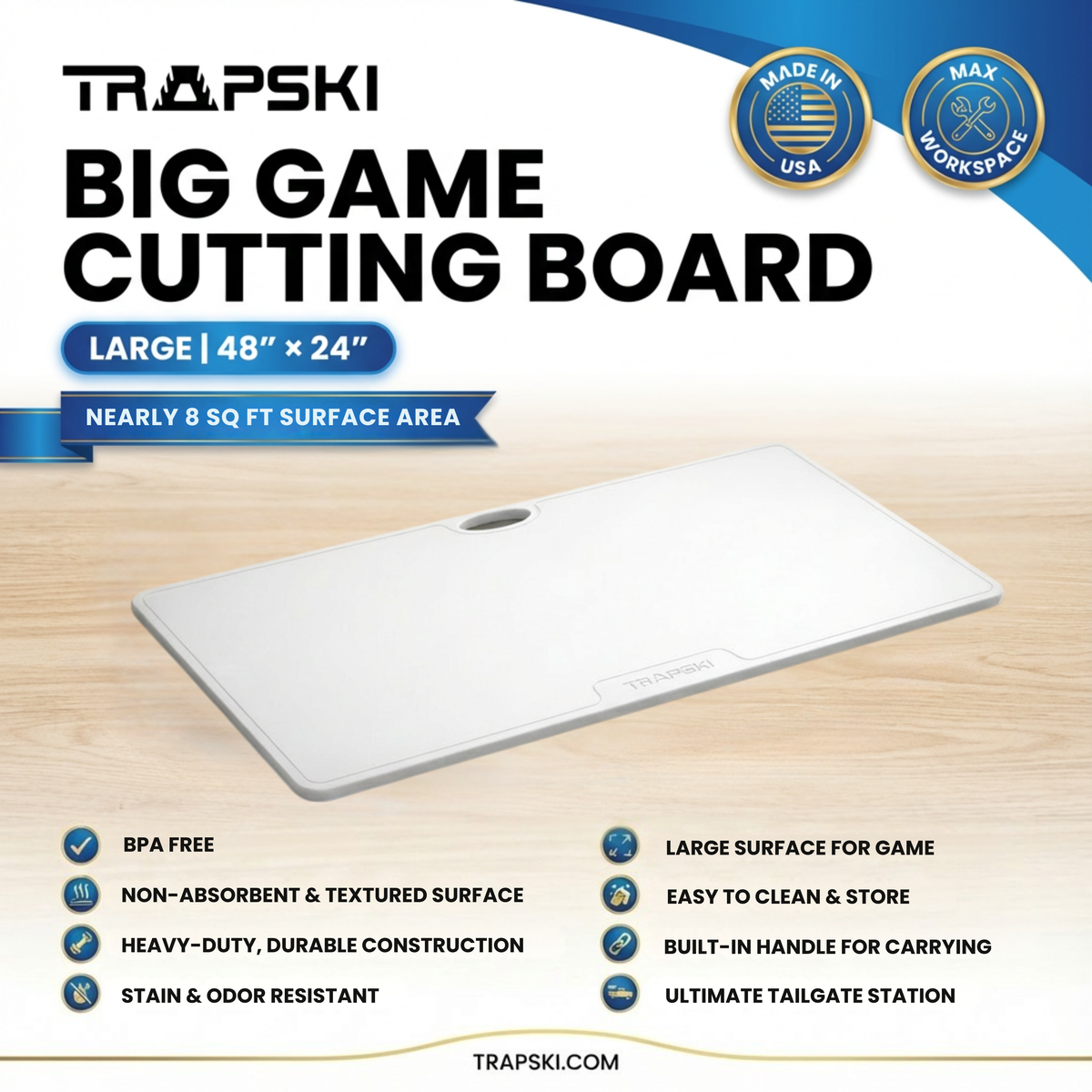 Big Game Cutting Boards HDPE Cutting Boards | 48 x 18 or 24 Inch | Juice Grooves