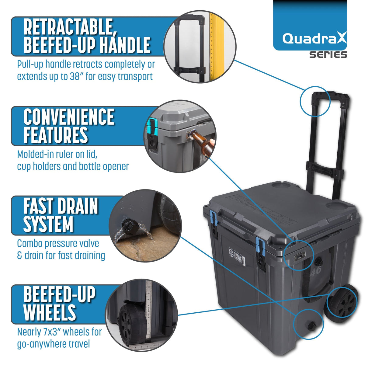 46 Quart Rotomolded Cooler With Wheels - QuadraX