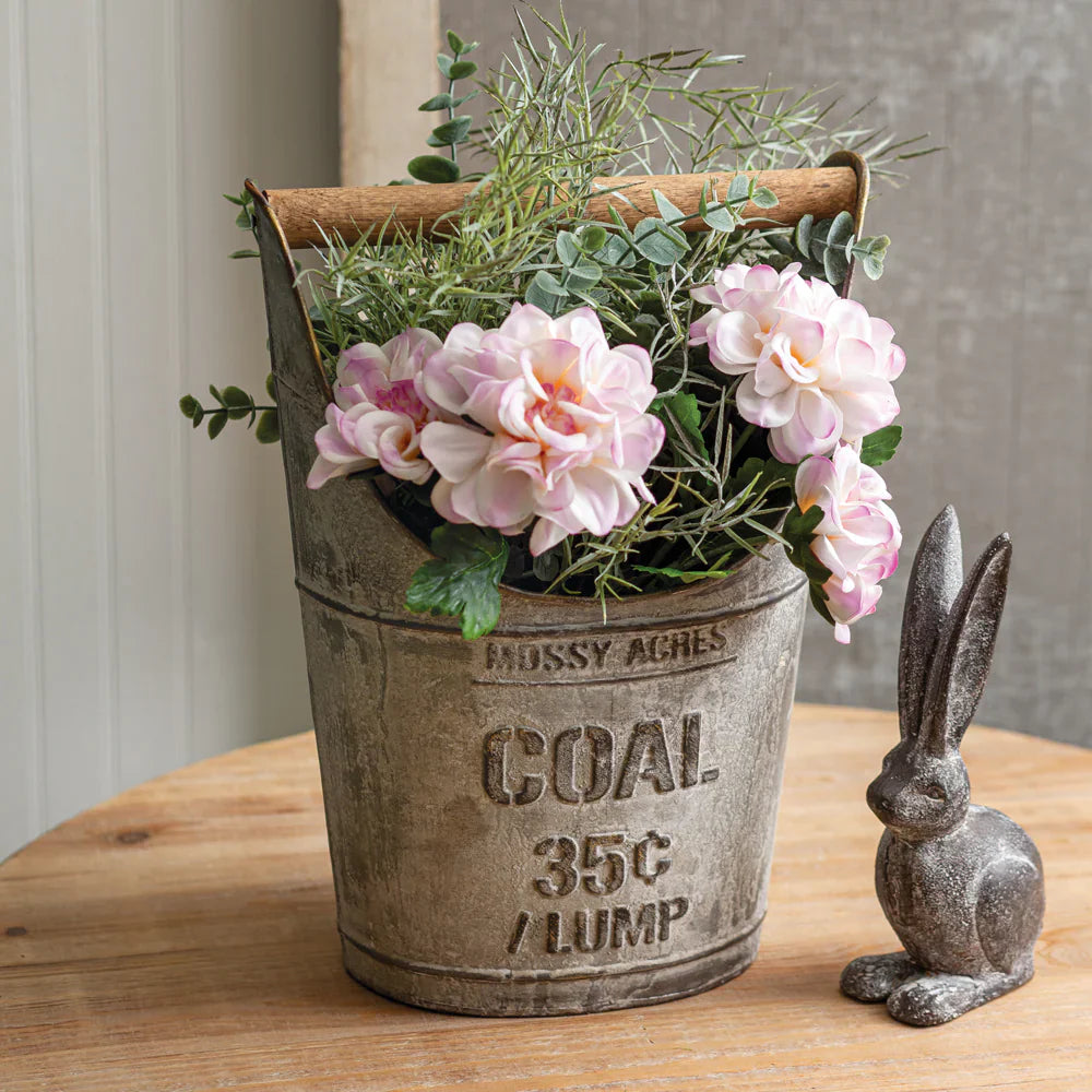 Metal Coal Bucket with Wood Handle